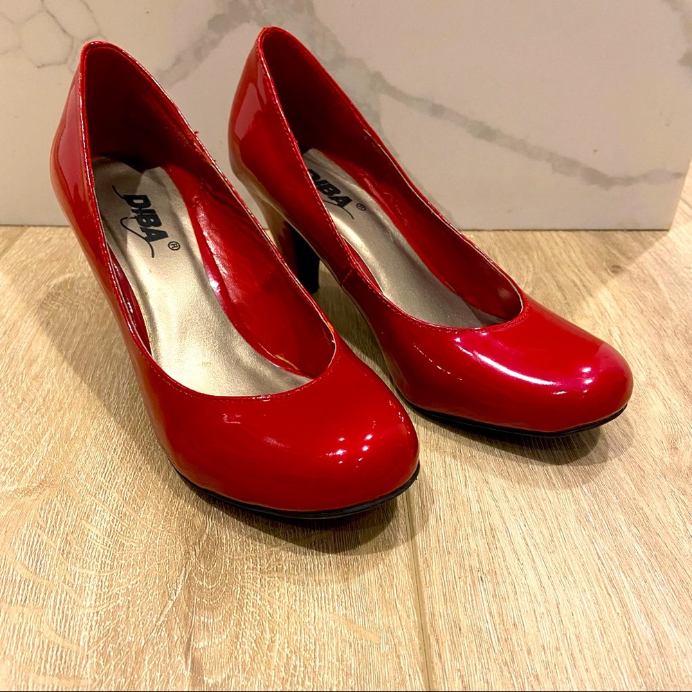 Red Patent Leather 3 inch Pumps, Size 6